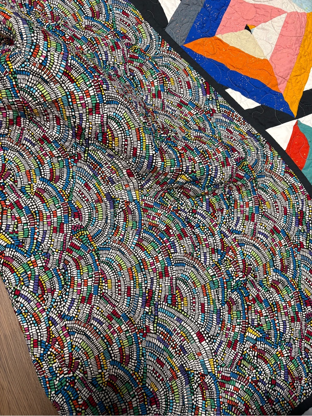 Handmade Multicolor Geometric Patchwork Quilt - Vibrant Colors - 53” x 71” - Picture 4 of 5